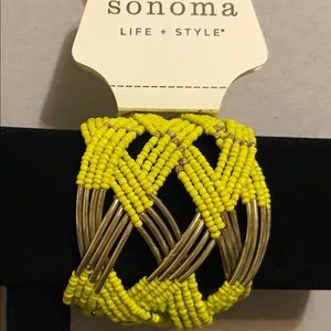 Dk. Lime Beaded & Golden Brass Cuff Bracelet